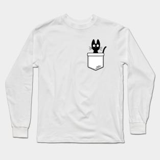 Cute Black Cat In Pocket Long Sleeve T-Shirt